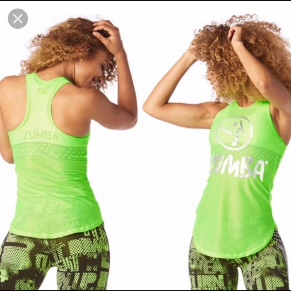 Zumba Mesh of the Party Neon Green Tight Tank